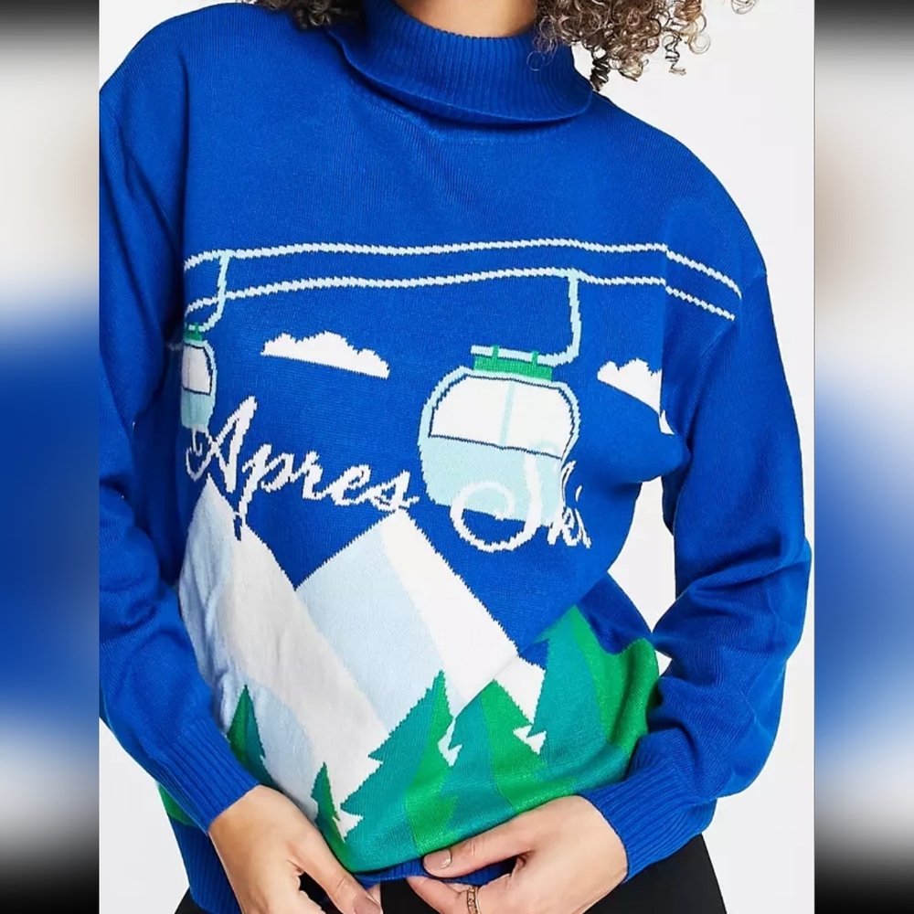 Threadbare Apres Ski Blue Turtle Neck Size Small